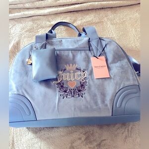 Juicy Couture Heritage Dome Weekender Travel Bag Slate Blue With Mini Purse NWT